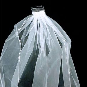 💕A Bridal Wedding Veil in white. Single Tier with Pearls on the edge.